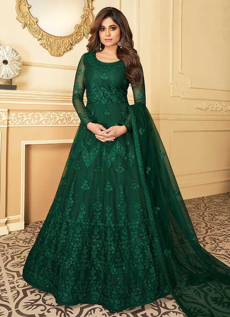 Bottle Green Heavy Embroidered Kalidar Gown Style Anarkali