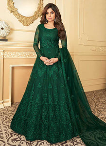 Bottle Green Heavy Embroidered Kalidar Gown Style Anarkali fashionandstylish.myshopify.com