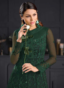 Bottle Green Heavy Floral Embroidered Kalidar Gown Style Anarkali fashionandstylish.myshopify.com