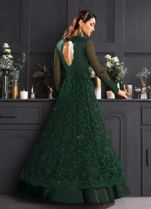 Bottle Green Heavy Floral Embroidered Kalidar Gown Style Anarkali fashionandstylish.myshopify.com