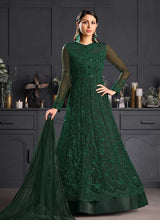 Load image into Gallery viewer, Bottle Green Heavy Floral Embroidered Kalidar Gown Style Anarkali fashionandstylish.myshopify.com
