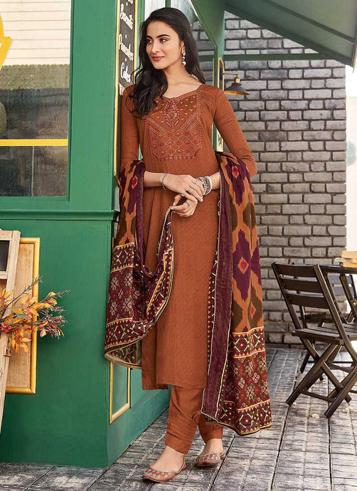Brown Embroidered Straight Pant Style Suit fashionandstylish.myshopify.com