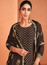 Load image into Gallery viewer, Brown and Gold Embroidered Sharara Style Suit fashionandstylish.myshopify.com
