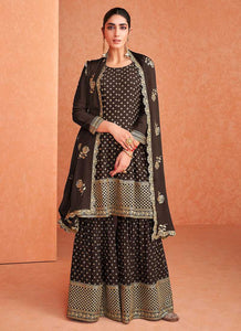 Brown and Gold Embroidered Sharara Style Suit fashionandstylish.myshopify.com