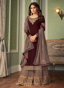 Brown and Grey Embroidered Sharara Style Suit fashionandstylish.myshopify.com