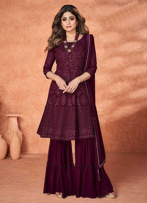 Burgundy Stylish Embroidered Gharara Suit fashionandstylish.myshopify.com