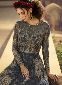 Charcol Grey Heavy Embroidered Gown Style Anarkali Suit fashionandstylish.myshopify.com
