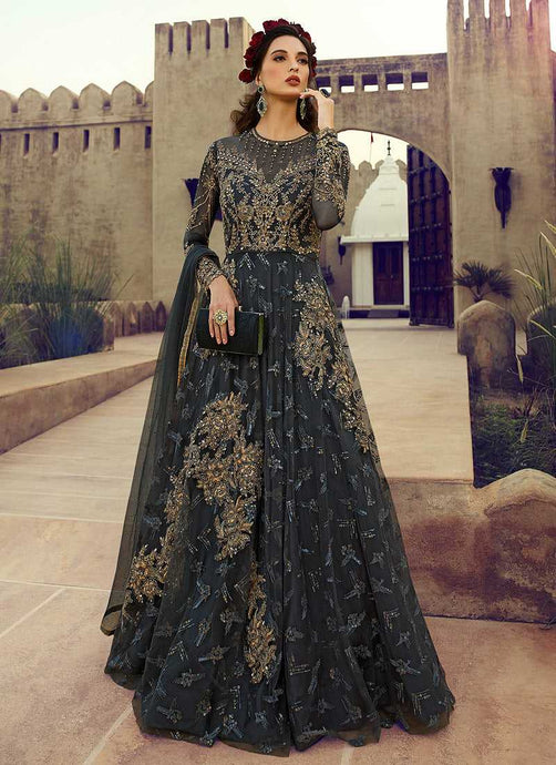 Charcol Grey Heavy Embroidered Gown Style Anarkali Suit fashionandstylish.myshopify.com