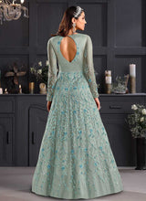 Load image into Gallery viewer, Coral Blue Heavy Embroidered Kalidar Gown Style Anarkali fashionandstylish.myshopify.com
