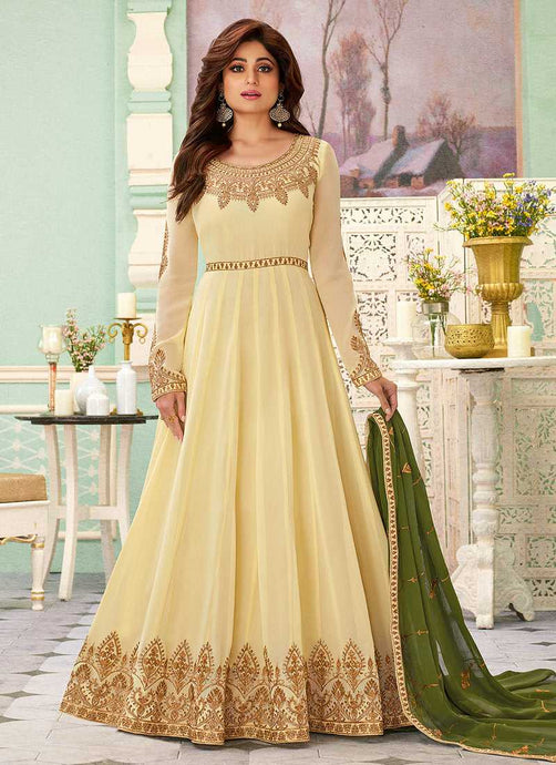 Cream Color Heavy Embroidered Floor touch Anarkali fashionandstylish.myshopify.com