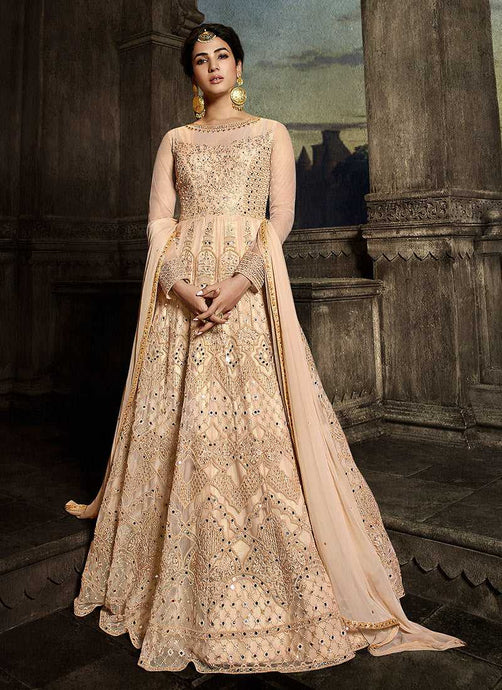 Cream Floral Embroidered Heavy Anarkali Suit fashionandstylish.myshopify.com