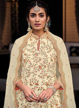 Load image into Gallery viewer, Cream Floral Embroidered Palazzo Style Suit fashionandstylish.myshopify.com
