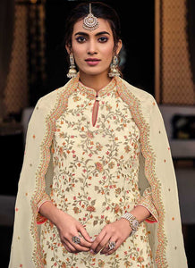 Cream Floral Embroidered Palazzo Style Suit fashionandstylish.myshopify.com