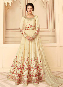 Cream Floral Heavy Embroidered Kalidar Anarkali Suit fashionandstylish.myshopify.com