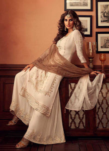 Cream Heavy Embroidered Sharara Style Suit fashionandstylish.myshopify.com