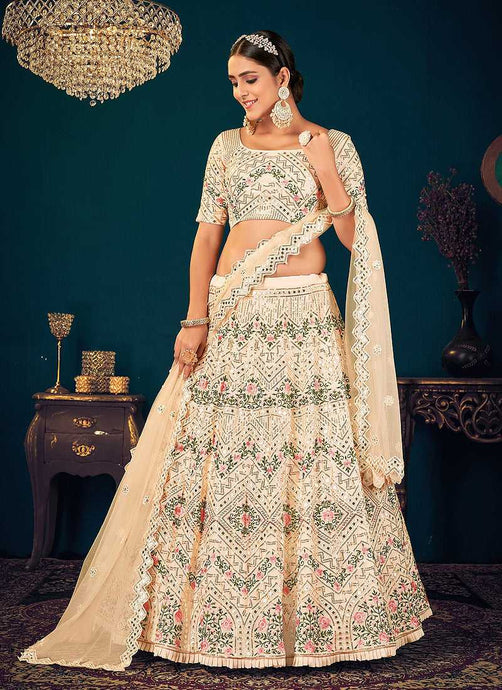 Cream Multicolor Heavy Embroidered Designer Lehenga Choli fashionandstylish.myshopify.com