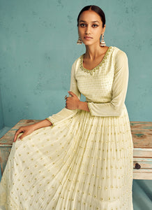 Cream White Heavy Embroidered Anarkali Suit