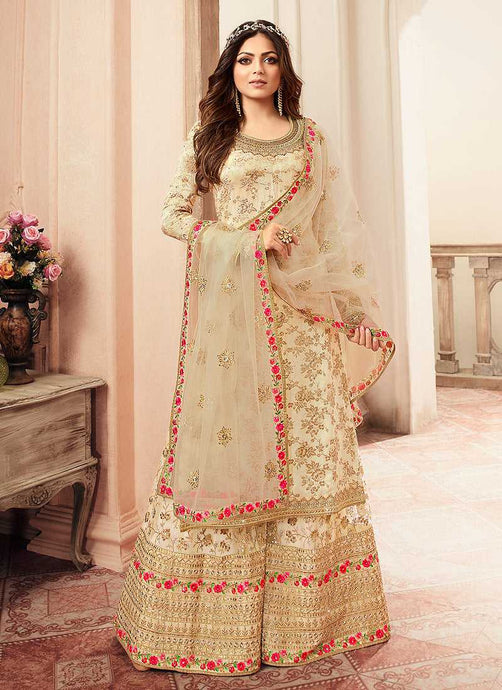 Cream and Gold Embroidered Sharara Style Suit fashionandstylish.myshopify.com