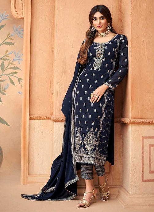 Dark Blue Embroidered Straight Pant Style Suit fashionandstylish.myshopify.com