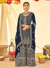 Load image into Gallery viewer, Dark Blue Embroidered Stylish Palazzo Style Suit fashionandstylish.myshopify.com
