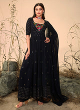 Load image into Gallery viewer, Dark Blue Embroidered Stylish Palazzo Suit
