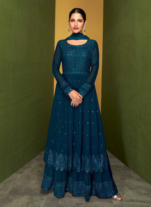 Dark Blue Heavy Embroidered Designer Sharara Suit fashionandstylish.myshopify.com