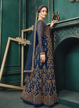 Load image into Gallery viewer, Dark Blue Heavy Embroidered Kalidar Anarkali Style Suit fashionandstylish.myshopify.com
