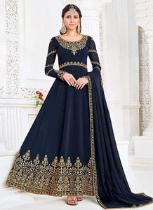 Dark Blue Heavy Embroidered Kalidar Anarkali Suit fashionandstylish.myshopify.com