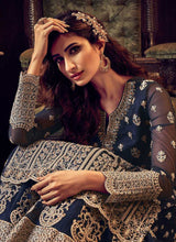 Load image into Gallery viewer, Dark Blue Heavy Embroidered Sharara Style Suit fashionandstylish.myshopify.com
