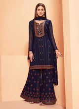 Load image into Gallery viewer, Dark Blue Sequins Embroidered Gharara Style Suit fashionandstylish.myshopify.com

