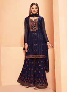 Dark Blue Sequins Embroidered Gharara Style Suit fashionandstylish.myshopify.com