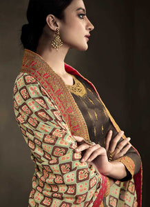 Dark Brown Kalidar Embroidered Anarkali Style Suit fashionandstylish.myshopify.com
