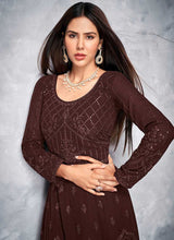 Load image into Gallery viewer, Dark Brown Sequin Embroidered Floor touch Anarkali fashionandstylish.myshopify.com
