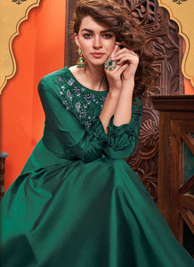 Dark Green Embroidered Art Silk Gown fashionandstylish.myshopify.com