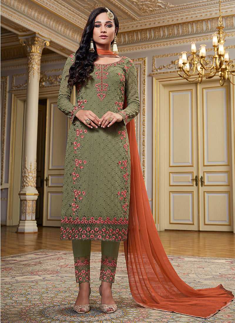 Dark Green Embroidered Straight Pant Style Suit fashionandstylish.myshopify.com