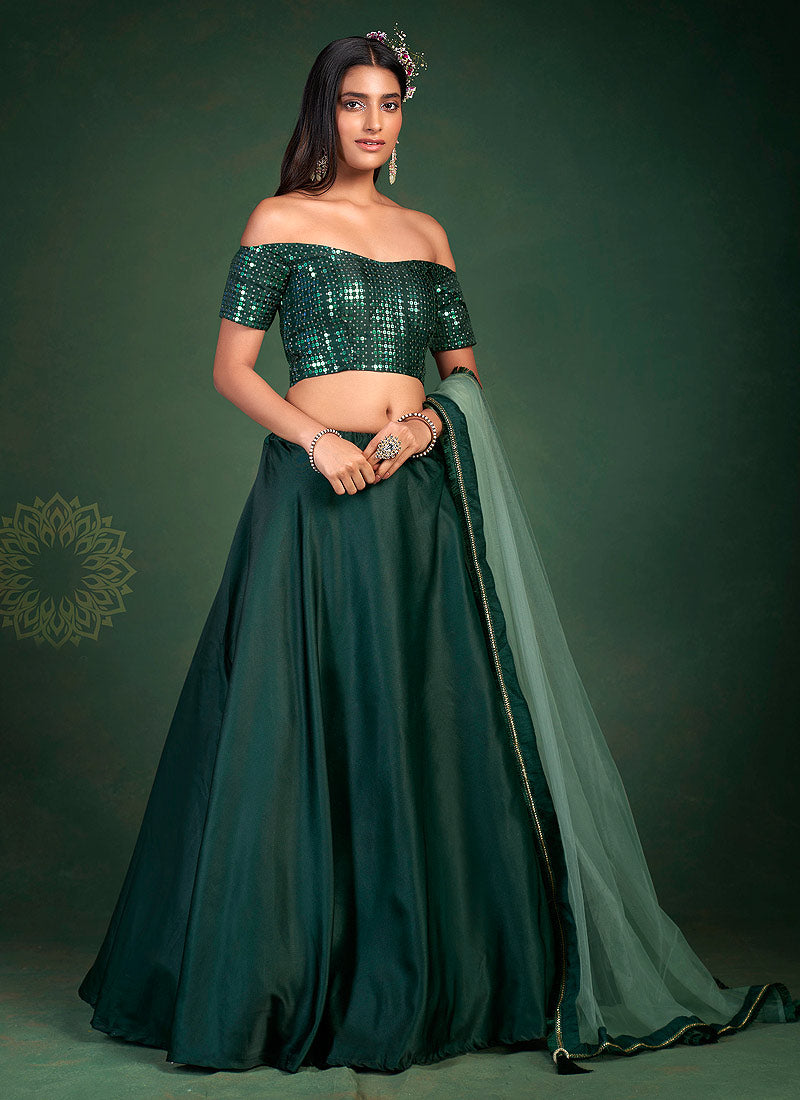Bottle Green Lehenga Jomso Party Wear Gown Dark Green Color Soft Net Sequence Work Lehenga Choli Bottle Green Lehenga Jomso Party Wear Gown Dark Green Color Soft Net Sequence Work Lehenga Choli