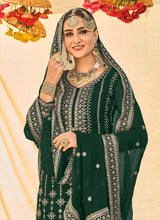 Load image into Gallery viewer, Dark Green Embroidered Stylish Palazzo Style Suit fashionandstylish.myshopify.com
