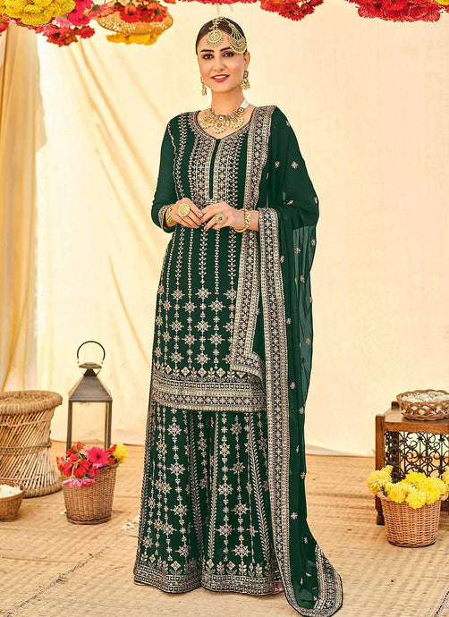 Dark Green Embroidered Stylish Palazzo Style Suit fashionandstylish.myshopify.com