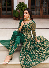 Load image into Gallery viewer, Dark Green Floral Designer Embroidered Kalidar Anarkali
