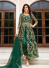 Load image into Gallery viewer, Dark Green Floral Designer Embroidered Kalidar Anarkali
