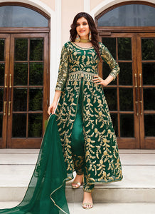 Dark Green Floral Designer Embroidered Kalidar Anarkali