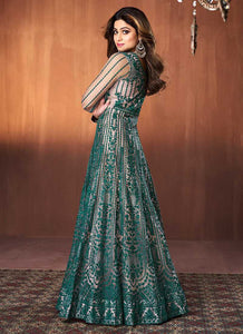 Dark Green Floral Embroidered Kalidar Anarkali Suit fashionandstylish.myshopify.com