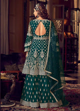 Load image into Gallery viewer, Dark Green Heavy Embroidered Sharara Style Suit fashionandstylish.myshopify.com
