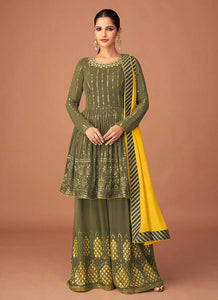 Dark Green Heavy Embroidered Sharara Style Suit fashionandstylish.myshopify.com