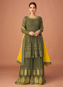 Dark Green Heavy Embroidered Sharara Style Suit fashionandstylish.myshopify.com
