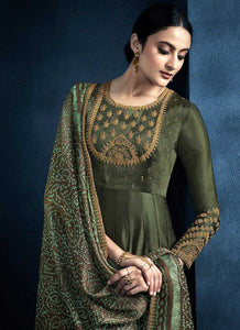 Dark Green Kalidar Embroidered Anarkali Style Suit fashionandstylish.myshopify.com