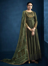 Load image into Gallery viewer, Dark Green Kalidar Embroidered Anarkali Style Suit fashionandstylish.myshopify.com
