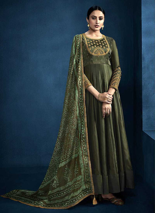 Dark Green Kalidar Embroidered Anarkali Style Suit fashionandstylish.myshopify.com