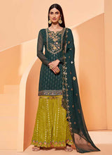 Load image into Gallery viewer, Dark Green Sequins Embroidered Gharara Style Suit fashionandstylish.myshopify.com

