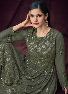 Dark Green and Gold Embroidered Anarkali Style Lehenga fashionandstylish.myshopify.com